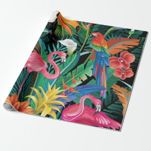 Tropical flowers and birds wrapping paper