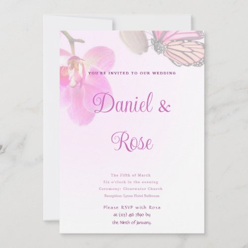 Tropical Flowers and Butterflies Wedding Invitatio Invitation