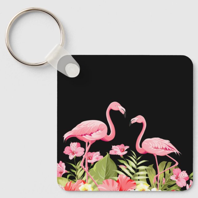 Tropical Flowers And Flamingos-32146 Keychain (Front)