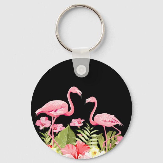 Tropical Flowers And Flamingos-32146 Keychain (Front)