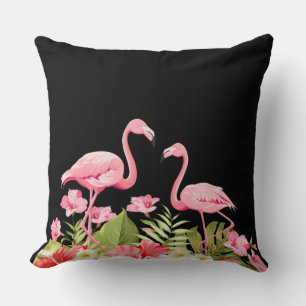 Tropical Flowers And Flamingos-32146 Throw Pillow