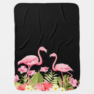 Tropical Flowers and Flamingos Design Baby Blanket