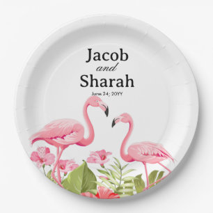 Tropical Flowers and Flamingos Design Paper Plates
