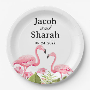 Tropical Flowers and Flamingos Design Paper Plates