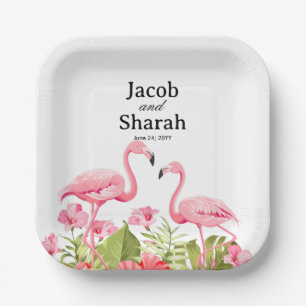 Tropical Flowers and Flamingos Design Paper Plates