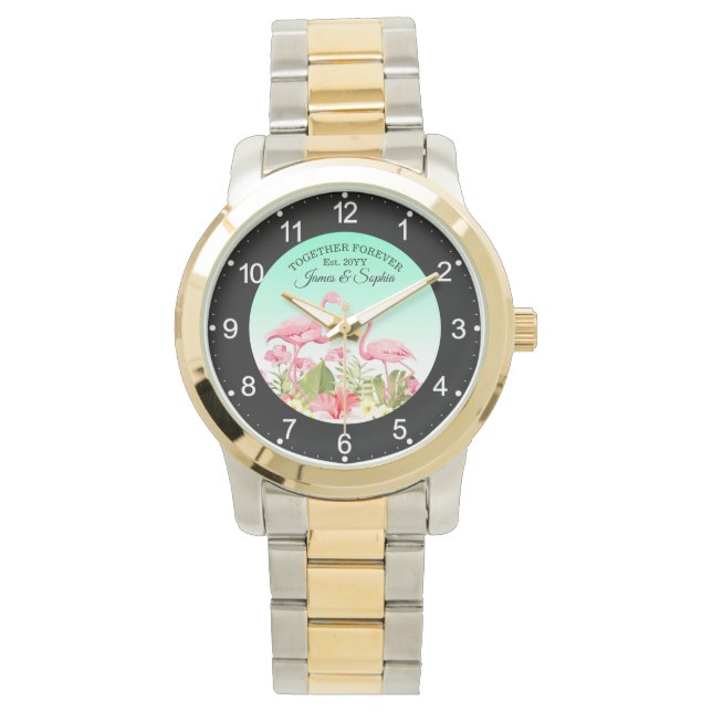 Tropical Flowers and Flamingos Design Watch (Front)
