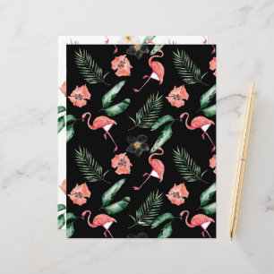 Tropical Flowers and Flamingos Scrapbook Paper