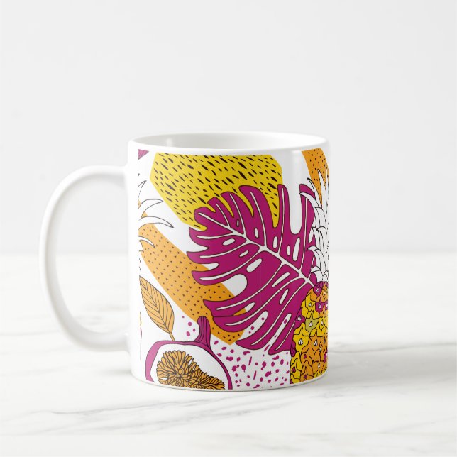 Tropical flowers and fruits,bright exotic print coffee mug (Left)