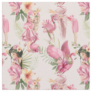 Tropical Flowers and Girls Fabric