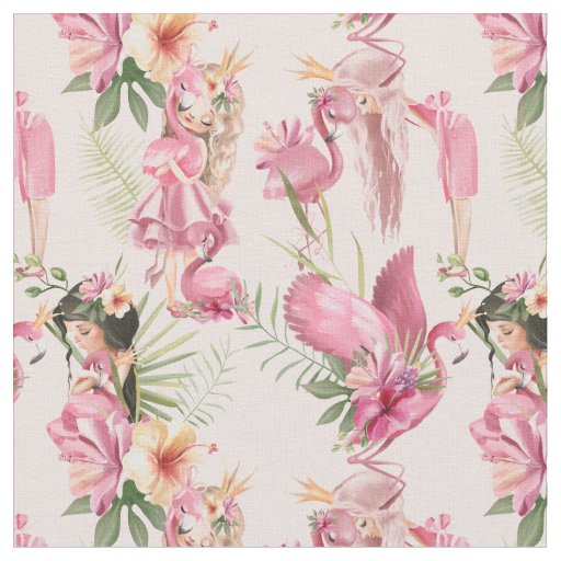 Tropical Flowers and Girls Fabric