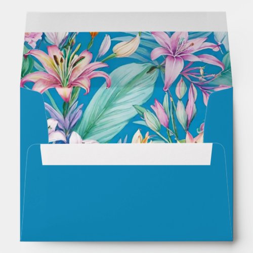 Tropical Flowers and Greenery Beach Wedding Envelope
