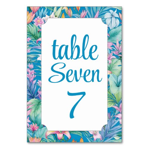 Tropical Flowers and Greenery Beach Wedding Table Number