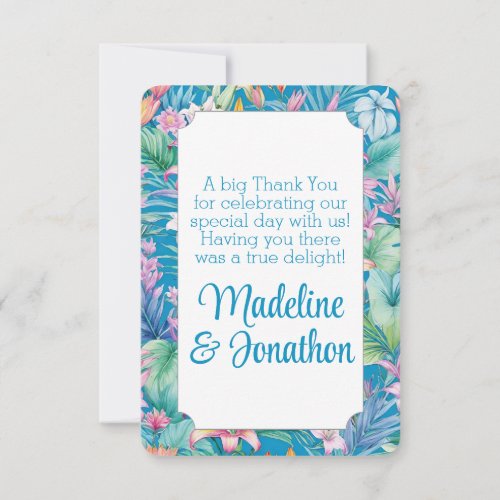 Tropical Flowers and Greenery Beach Wedding Thank You Card