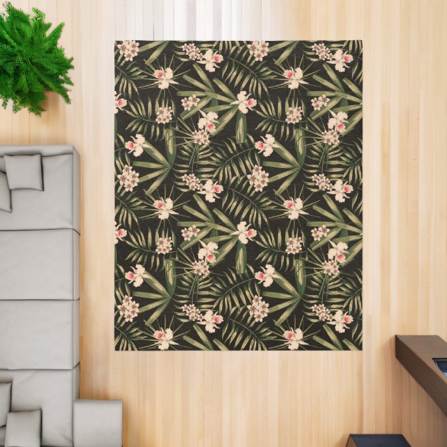 Tropical Flowers and Greenery Black Rug (Insitu (Indoor 2))