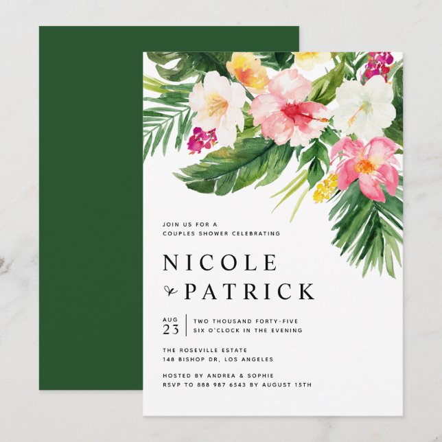 Tropical Flowers and Greenery Couples Shower Invitation (Front/Back)
