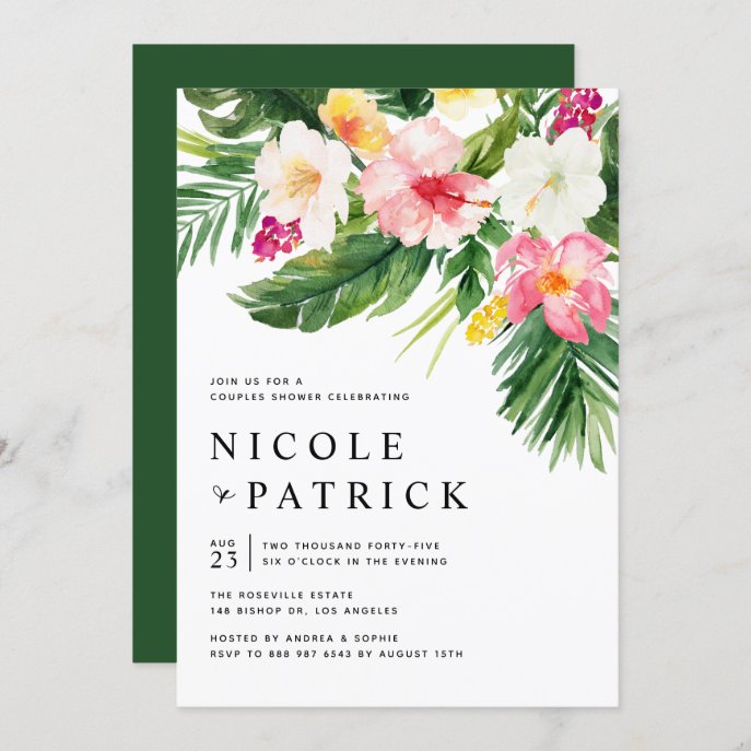 Tropical Flowers and Greenery Couples Shower Invitation