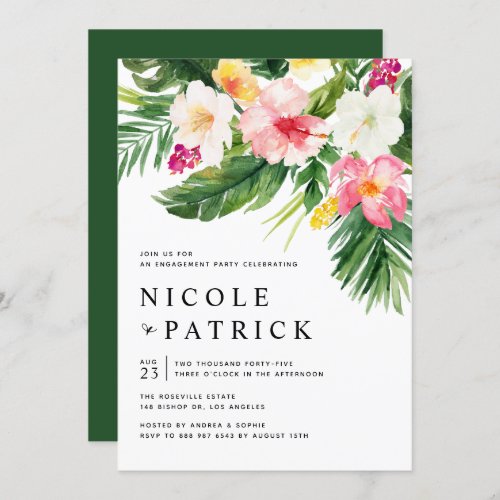 Tropical Flowers and Greenery Engagement Party Invitation