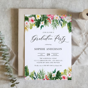 Tropical Flowers and Greenery Graduation Party Invitation