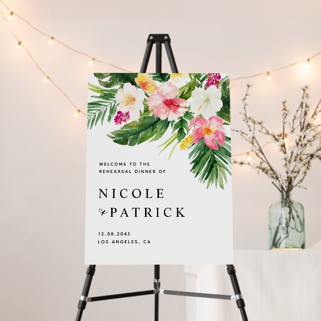 Tropical Flowers and Greenery Rehearsal Dinner Foam Board (In Situ (Stand))
