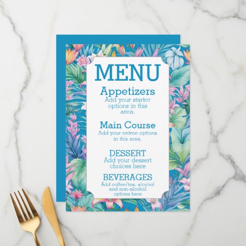 Tropical Flowers and Greenery Simple Beach Wedding Menu