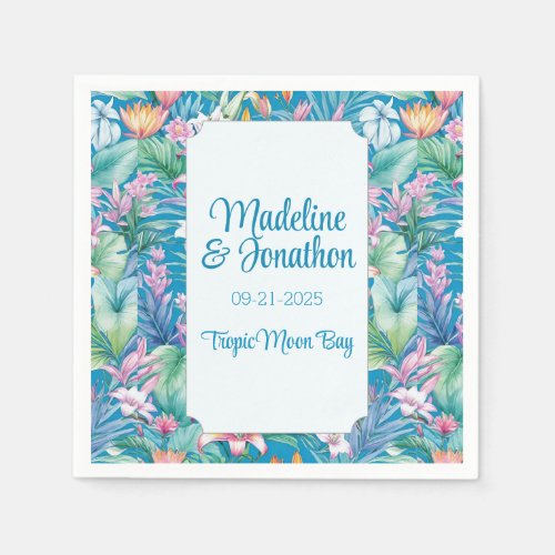 Tropical Flowers and Greenery Simple Beach Wedding Napkins