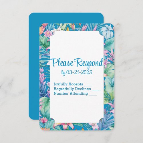 Tropical Flowers and Greenery Simple Beach Wedding RSVP Card