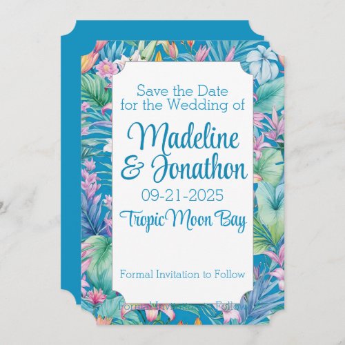 Tropical Flowers and Greenery Simple Beach Wedding Save The Date