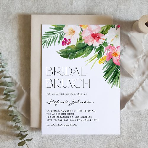 Tropical Flowers and Greenery Summer Bridal Brunch Invitation