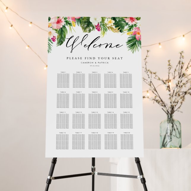 Tropical Flowers and Greenery Summer Seating Chart Foam Board (In Situ (Stand))