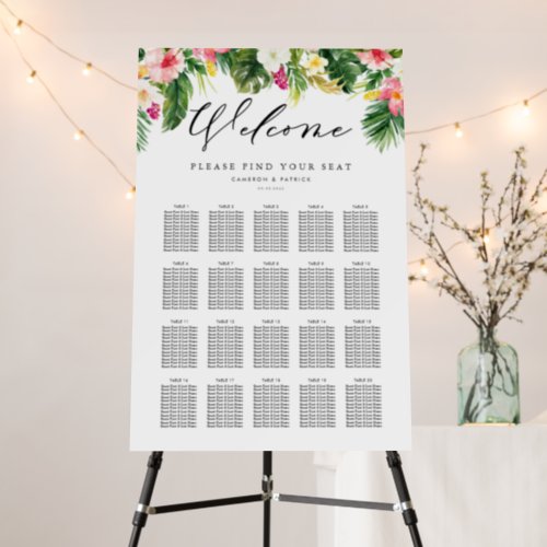 Tropical Flowers and Greenery Summer Seating Chart Foam Board