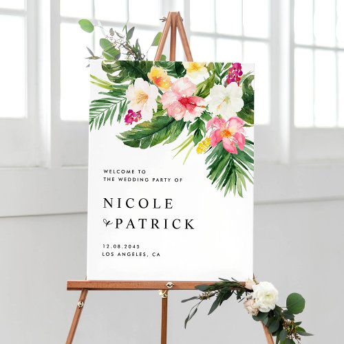 Tropical Flowers and Greenery Summer Wedding Party Poster