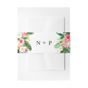 Tropical Flowers and Greenery Wedding Monogram Invitation Belly Band