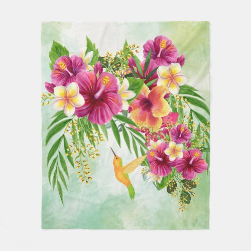 Tropical Flowers and Hummingbird Fleece Blanket
