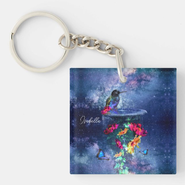 Tropical flowers and hummingbird  keychain (Front)