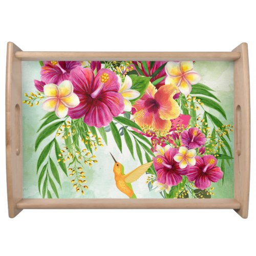 Tropical Flowers and Hummingbird Tray