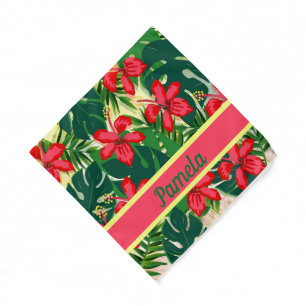 Tropical flowers and leaves bandana