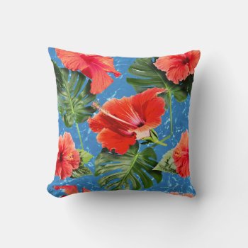 Tropical Flowers And Leaves Botanical Throw Pillow by bestgiftideas at Zazzle