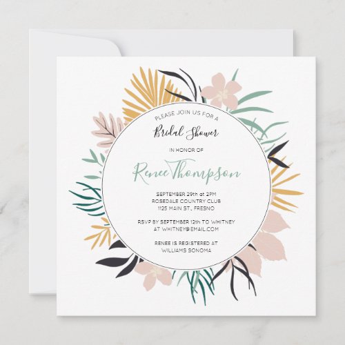 Tropical Flowers and Leaves Bridal Shower Invitation
