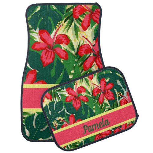 Tropical flowers and leaves car floor mat