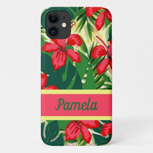 Tropical flowers and leaves iPhone 11 case