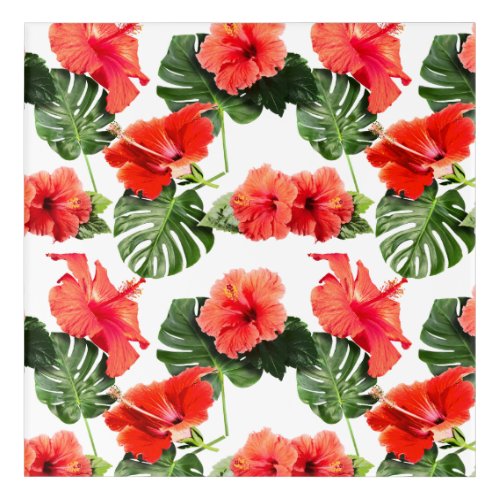 Tropical flowers and leaves design acrylic print