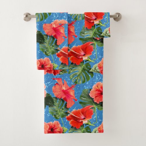 Tropical flowers and leaves design bath towel set