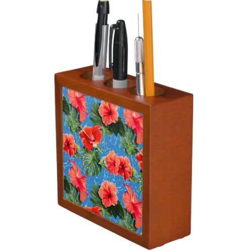 Tropical flowers and leaves design desk organizer