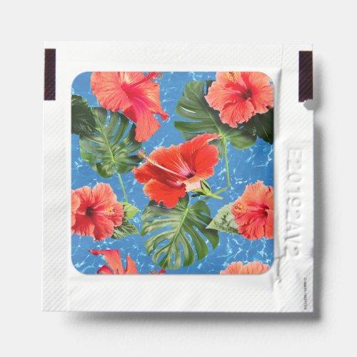 Tropical flowers and leaves design hand sanitizer packet