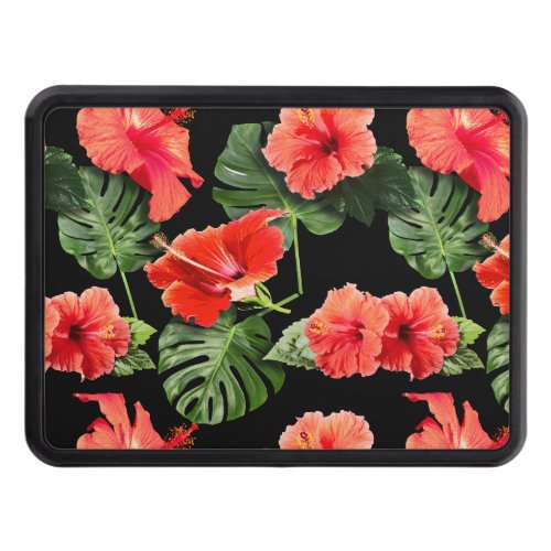 Tropical flowers and leaves design hitch cover