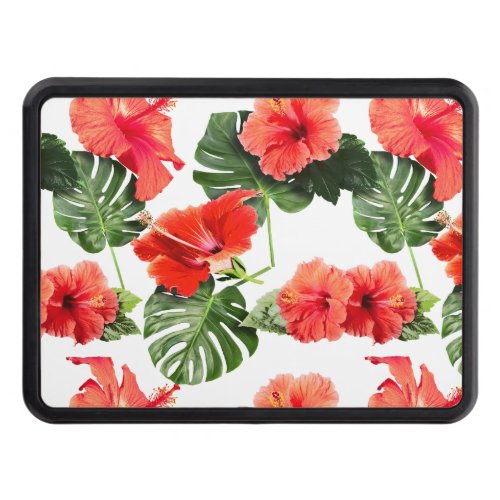 Tropical flowers and leaves design hitch cover