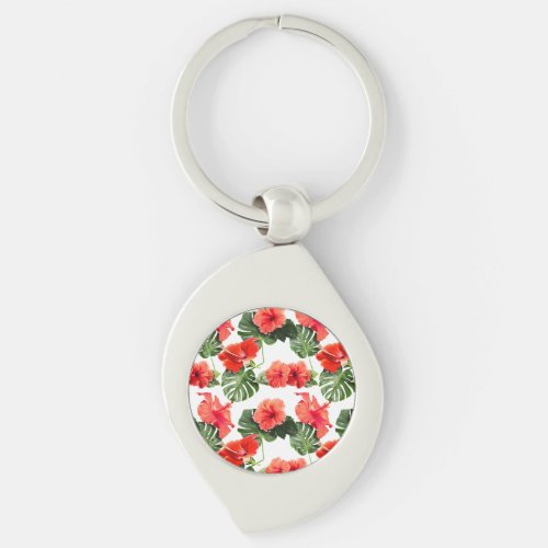 Tropical flowers and leaves design keychain