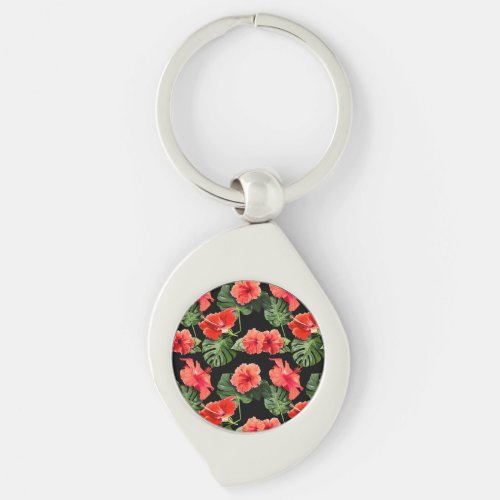 Tropical flowers and leaves design keychain