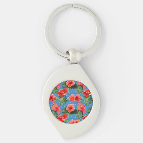 Tropical flowers and leaves design keychain