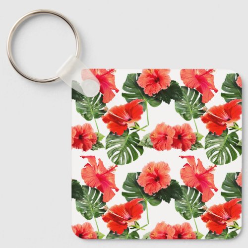 Tropical flowers and leaves design keychain